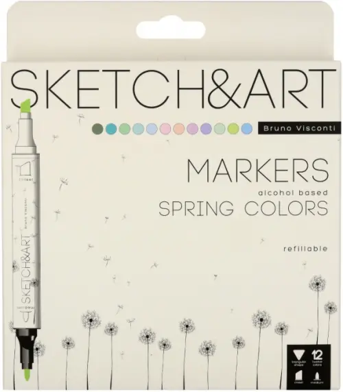 Набор скетч маркеров Sketch&Art. Весенний пейзаж, двусторонние, 12 цветов