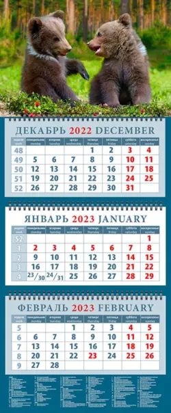 Календарь на 2023 год. Забавные медвежата