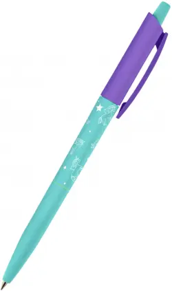 Ручка шариковая автоматическая HappyClick. Зефирные животные. Единорог и радуга, 0.5 мм, синяя