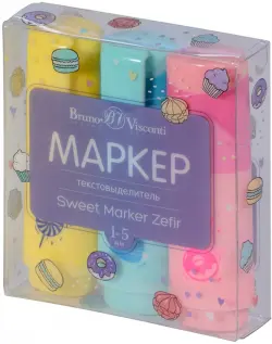 Набор текстовыделителей Sweet Marker Zefir, 3 штуки, пастельный желтый, розовый, голубой