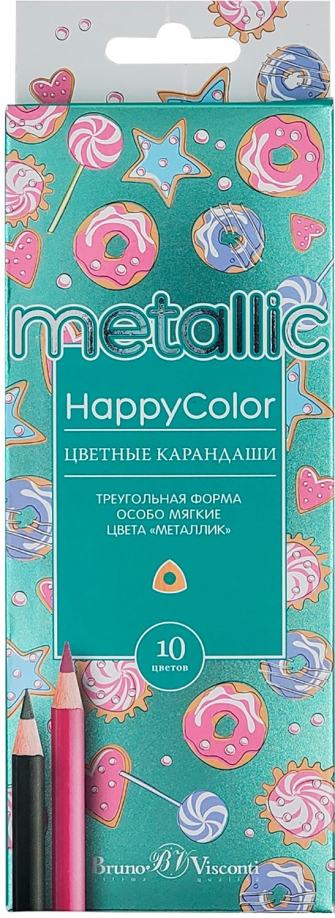 Карандаши цветные HappyColor, 10 цветов металлик
