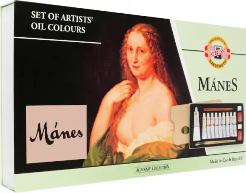 Набор красок масляных художественных Manes в тюбиках, 9 цветов + белила, с принадлежностями