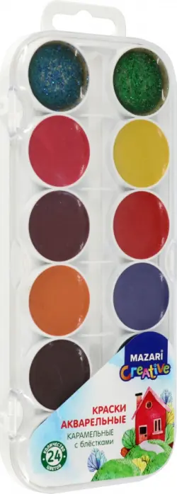 Краски акварельные карамельные с блёстками, 24 цвета