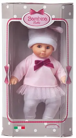 Пупс в бело-розовом костюмчике и шапочке с ушками