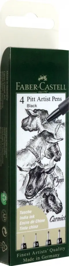 Ручки капиллярные Pitt Artist, чернные, 4 штуки