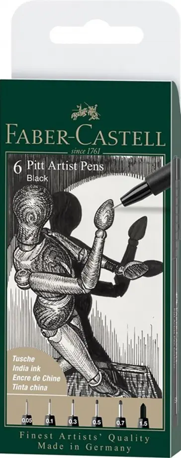 Ручки капиллярные Pitt Artist, черные, 6 штук