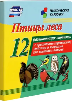 Птицы леса. 12 развивающих карточек с красочными картинками, стихами и загадками для занятий