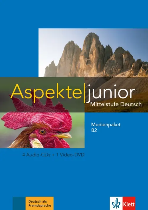 Aspekte junior. Mittelstufe Deutsch. B2. Medienpaket + 4 Audio-CDs + DVD Klett, цвет синий