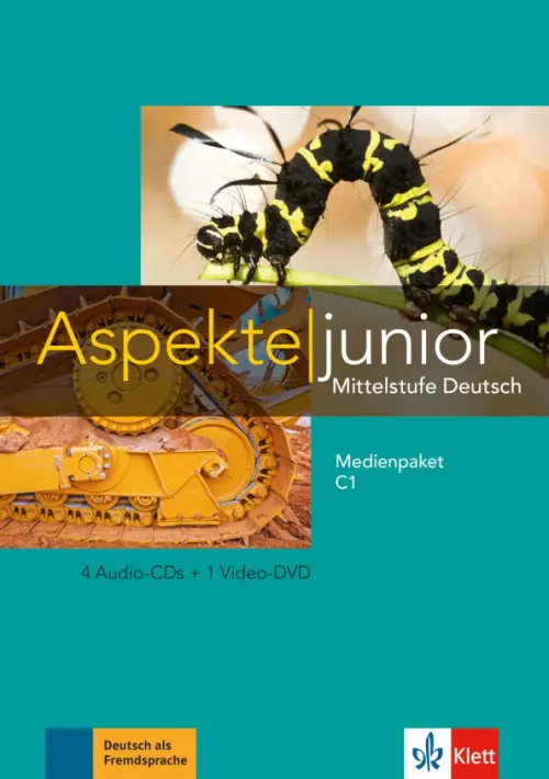 Aspekte junior. Mittelstufe Deutsch. C1. Medienpaket + 4 Audio-CDs + DVD Klett, цвет синий