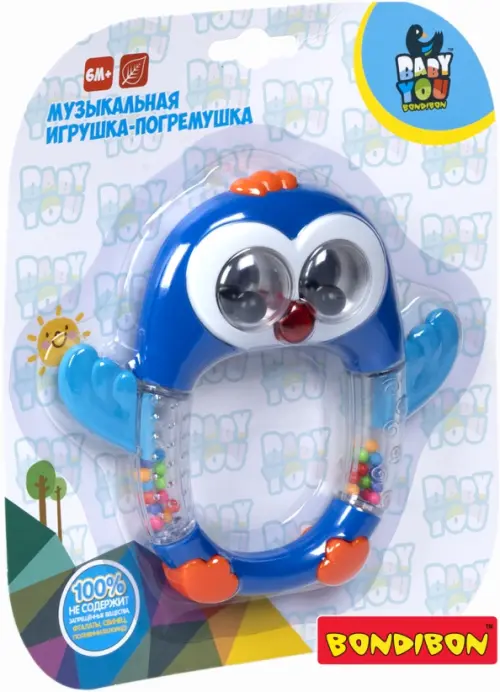 Погремушка музыкальная Пингвин, с прорезывателем, 1106.00 руб