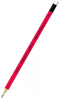 Карандаш чернографитный, заточенный с ластиком, HB, розово-оранжевый неон