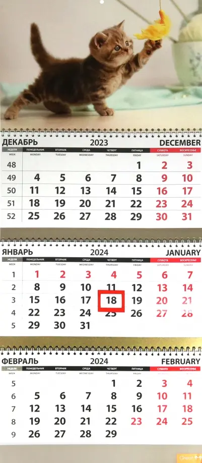 Календарь квартальный на 2024 год Котята. Игра