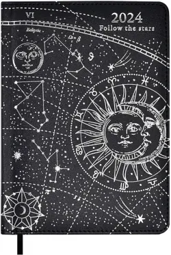 Ежедневник датированный на 2024 год Астрологический, черный, А6+, 200 листов