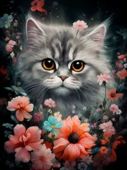 Алмазная мозаика Котёнок в цветах