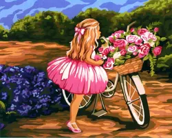 Картина по номерам на холсте с подрамником Девочка с велосипедом