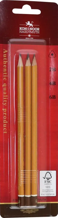 Набор карандашей чернографитных, 3 штуки, 2B-6B