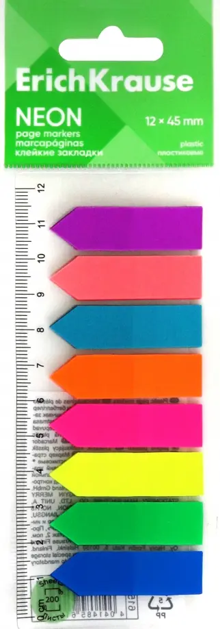 Клейкие закладки пластиковые Neon Arrows, 200 листов, 8 цветов