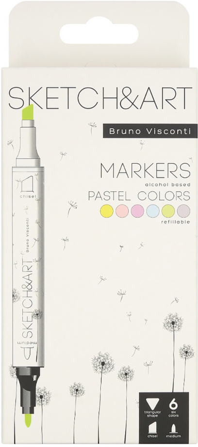 Набор двусторонних скетч-маркеров Sketch&Art, 6 пастельных цветов
