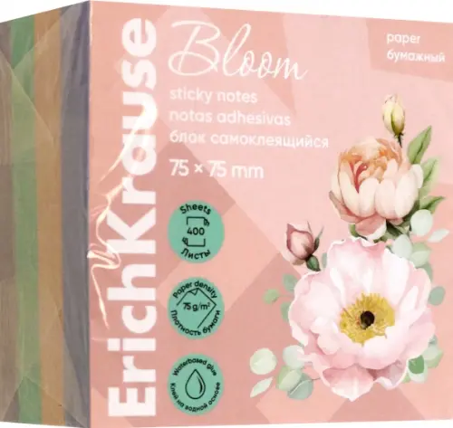 Блок самоклеящийся бумажный Pastel Bloom, 400 листов, 4 цвета