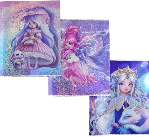 Обложки для тетрадей с голографическим рисунком Принцессы, 3 штуки Феникс+, цвет фиолетовый