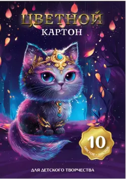 Картон цветной Волшебный кот, 10 листов, 10 цветов